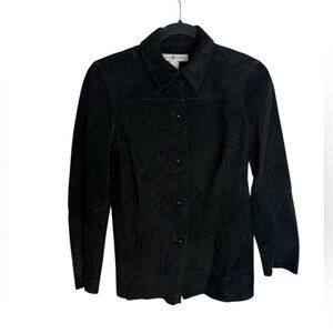 Real Clothes Saks Fifth Avenue Black Genuine Suede Mobwife Shacket